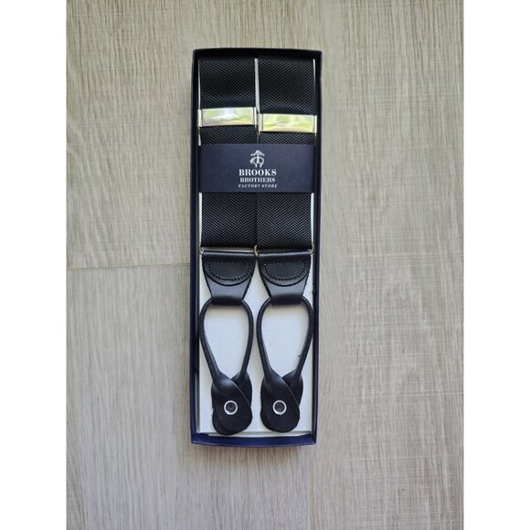 Brooks Brothers Black Braces Leather One Size OS Mens Suspenders New - Picture 1 of 5